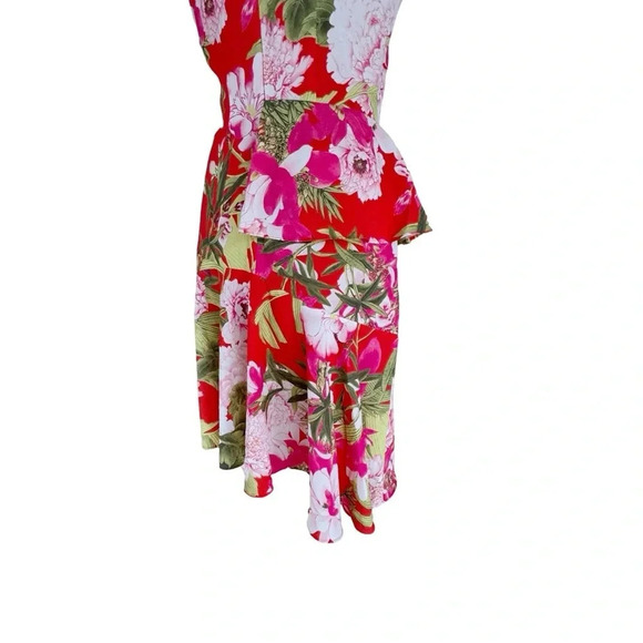 NWT Natori Peony Ruffled Asymmetrical Satin Dress Red Women’s 6 Elegant Lux - Picture 4 of 8
